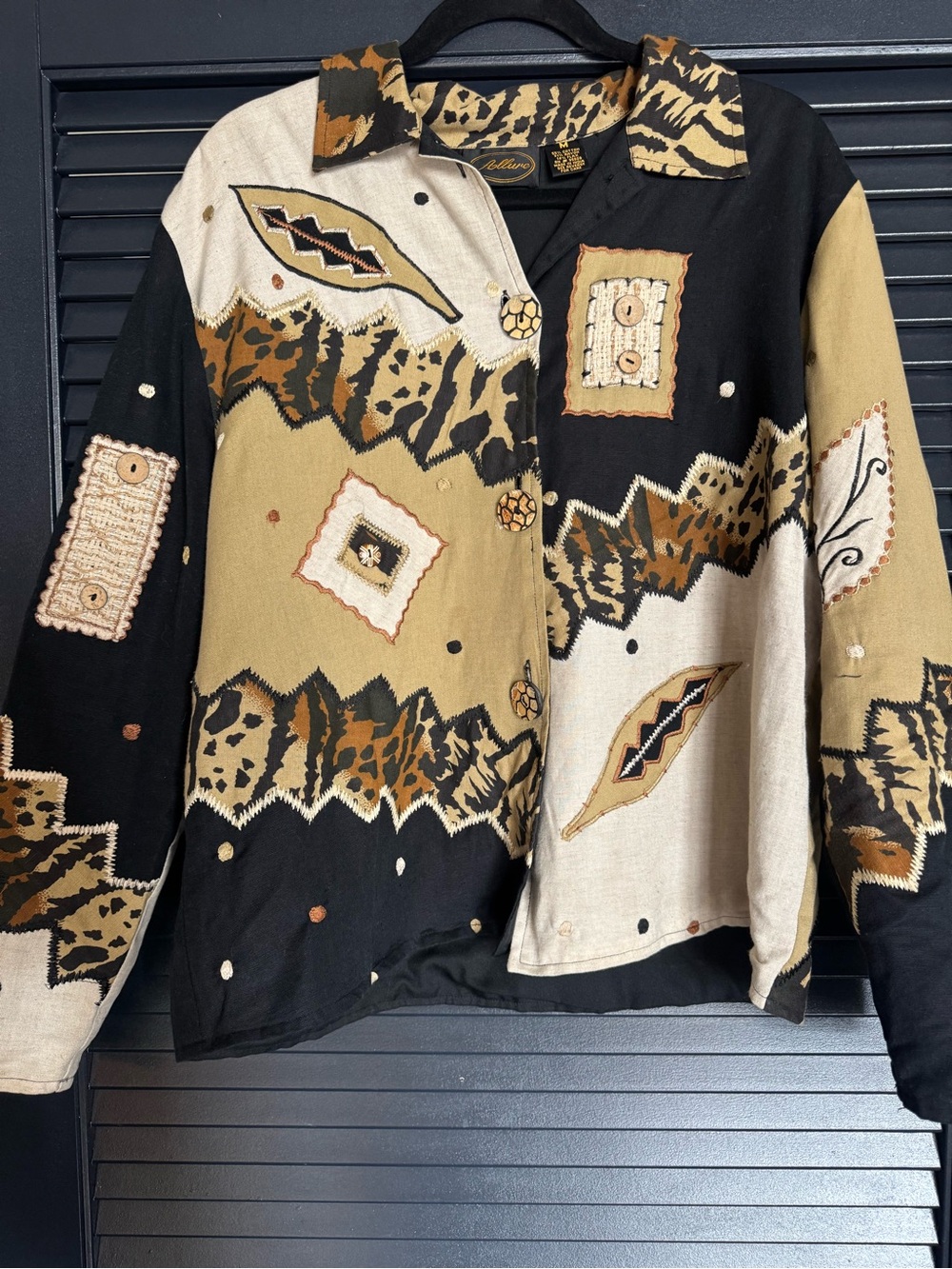 Allure Animal Print Patchwork Embroidered Art to Wear Jacket M